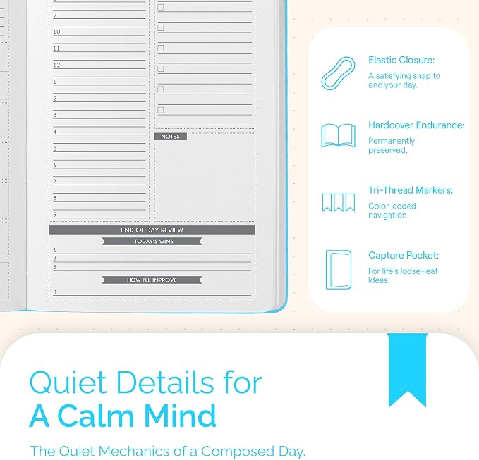 Panda Planner Classic A5 Undated Daily Planner 2026, 8.25 x 5.75 Cyan Blue | Hourly schedule, to do list, habit tracker, gratitude journal, quarterly layout, 100 GSM paper