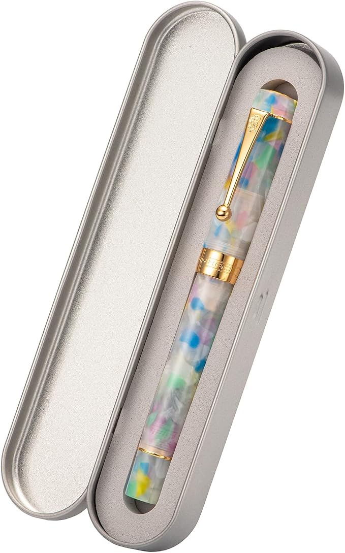 Jinhao 100 Fountain Pen Celluloid Classic Style, #6 Nib Smooth Writing Instrument with Refillable Converter and Pen Case Set