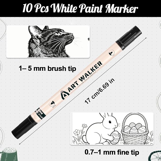 Thboxes Black Paint Markers 10 Pack, Dual Tip Acrylic Paint Pens | Fine & Brush Tips, Water-Based Quick-Dry Ink, Works on Wood, Glass, Rock, Fabric, Plastic, Canvas and More