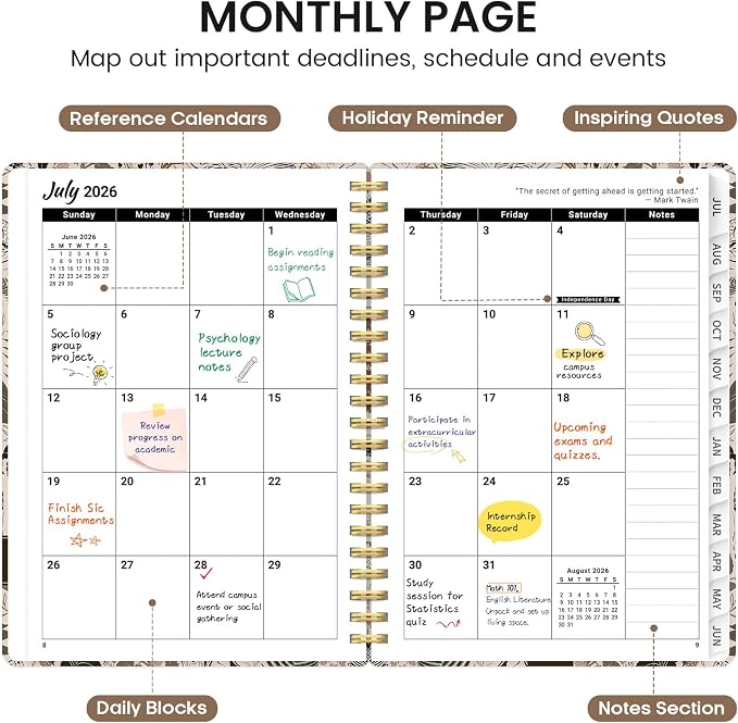 Planner 2026-2027, Academic Monthly and Weekly Calendar Planner for Women, July 2026 - June 2027, Hardcover Pretty Agenda Planner Book with Tabs, Spiral Daily Organizer for School Office Home Supplies, 6.3" x 8.5" - Magical Forest