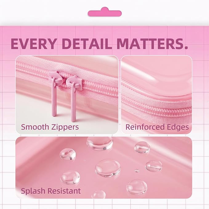 CoiiJoii 3PCS Large Clear Hard Shell Zippered Case, Diaper Bag Organizing Pouches, Waterproof Cosmetic Bag, Kid's Toy Storage Organizer Bins, Pencil Case.