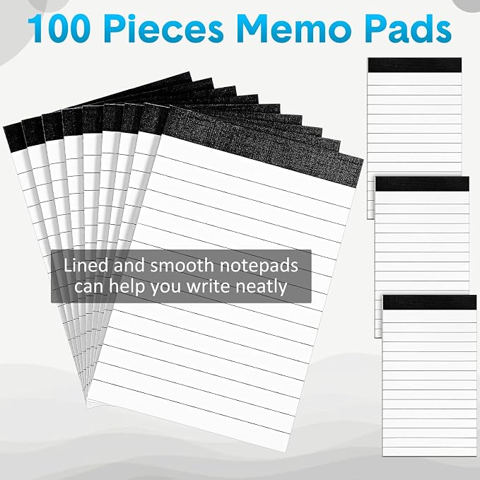 PerKoop 100 Pack Small Note Pads 4 x 6 Inch Lined Notepad Mini Memo Legal Pads with 30 Sheets Refills for Taking Notes Office School Supplies