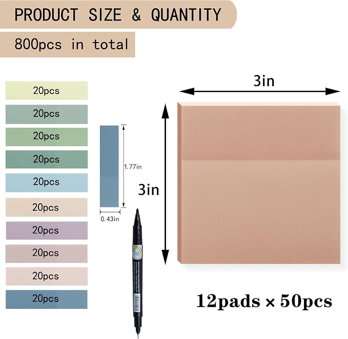 YOUDEFUL 800Pcs Transparent Sticky Notes, Morandi Dark Red Clear Sticky Notes, 3"x3" Waterproof Translucent Sticky Note Pads, Index Tabs, Clear Post it Notes for Bible Study, See Through Sticky Notes