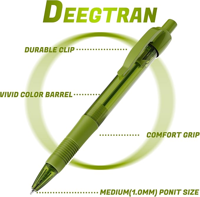 deegtran Pens Bulk, 30 Pack No Bleed Sage Green Ink Click Pens with Soft Grip, Wholesale Retractable Ballpoint Pens for Office School, Medium Point Smooth 1.0MM