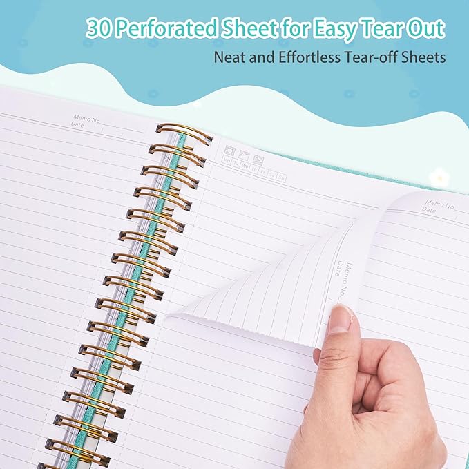 Spiral Notebook, 365 Page Hardcover Leather Notebook Journal, Large A5 Lined Journal for Women Men, College Ruled Notebooks for Work School, Journals for Writing, 24pcs Index Tabs, 5.5" x 8.5", Teal