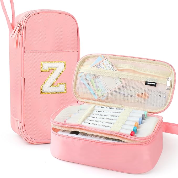 Cute Large Pencil Case Pouch,Personalized Initial Pencil Bag for Girls Boy | Multiple Pockets With Smooth Dual-Zipper, Big Capacity Aesthetic Pen Case Bag For Kids College Art School Gift