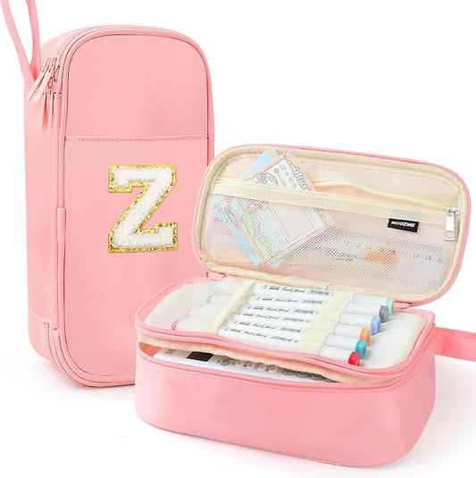 Cute Large Pencil Case Pouch,Personalized Initial Pencil Bag for Girls Boy | Multiple Pockets With Smooth Dual-Zipper, Big Capacity Aesthetic Pen Case Bag For Kids College Art School Gift