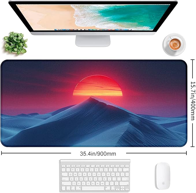 Mountain Top Scenery Mouse Pad Sunset Mountain Computer Decorative Desk Pad | Large Extended Mouse Pad; Full Desk Coverage; Waterproof Coating; Stable Anti-Slide Base For Gaming, Office, Study Daily Use