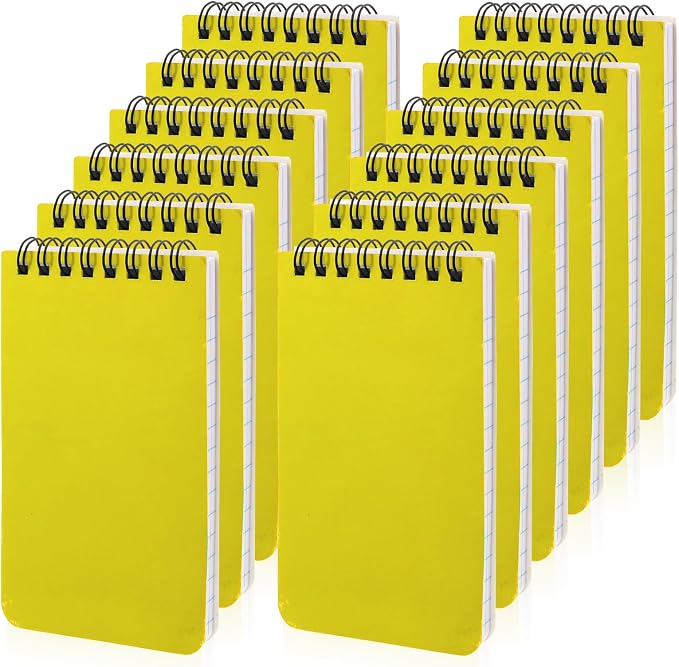 12 Pack mini Spiral Steno Pads,3x5 Inch Small Pocket Notebooks,75 Sheets/150 Pages College Ruled Lined Note Pads For Kids Adults Outdoor,Home,School,Office (Yellow)