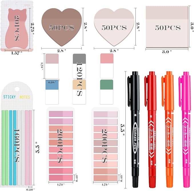 BAYTORY 850 Sheets Transparent Sticky Notes with Permanent Markers (Pink) | Clear 3 x 3 inch Sticky Note to Post Book Annotation Kit, See Through Self-Adhesive Index Tabs for Bible Journaling