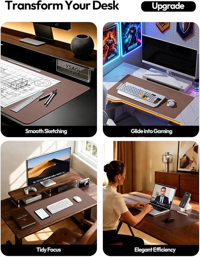 YSAGi Leather Desk Protector, Office Mat, Large Mouse Mat, Non-Slip PU Leather Blotter, Laptop Desk Mat, Waterproof Writing Pad for Office and Home(Chocolate, 63" x 17.2")