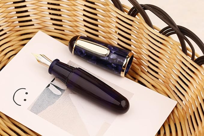 Lanxivi Majohn Q1 Fountain Pen Fine Point Purple Blue Acrylic, Little Fat Man Eyedropper Filling Pocket Pen Large Capacity