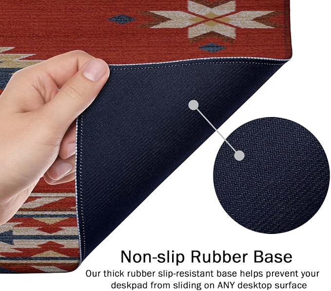 SSOIU Extended Gaming Mouse Pad (35.5x15.7 in), Large Stable Rubber Base Mousepad with Stitched Edges, Keyboard Mouse Mat Desk Pad for Work, Game, Office, Home - American Southwestern Tribal Pattern