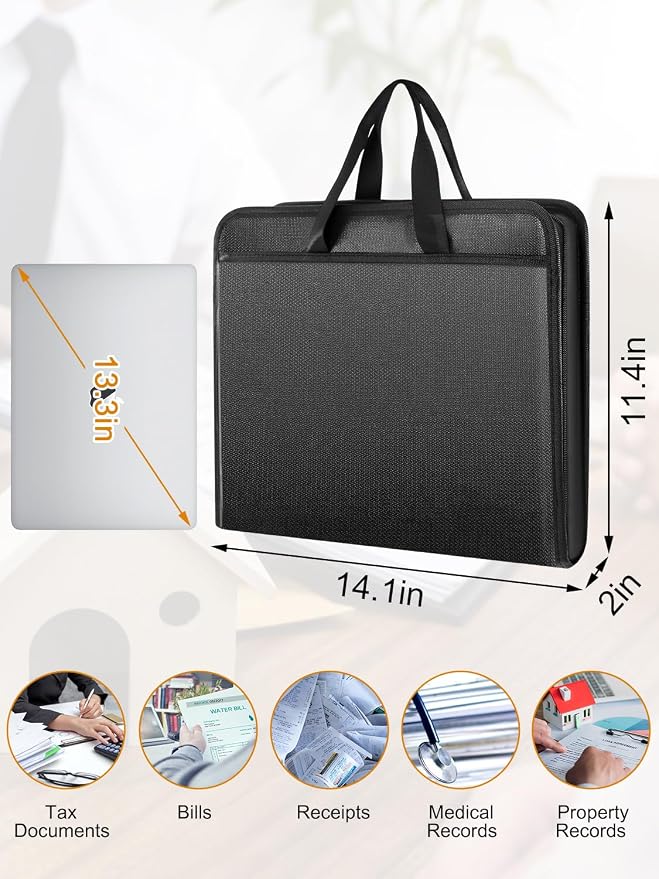 onvvippiv Important Document Organizer Folio Accordion File Organizer | Fireproof Expanding File Folder Storage Box with Zipper Labels 13 Pockets for Business Office Receipt Travel