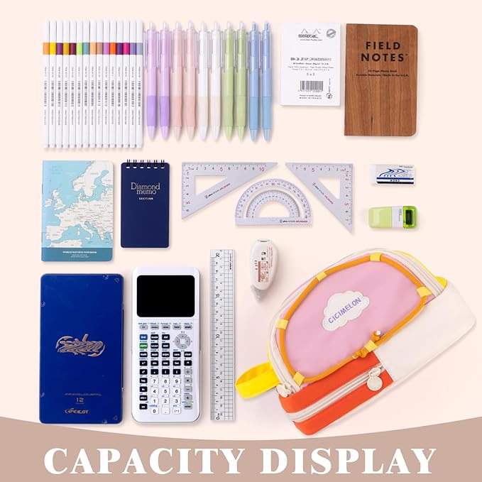 CICIMELON Large Capacity Pencil Case, Cute Aesthetic Pencil Pouch with 3 Compartments, Big Pencil Bag Organizer for School Supplies, Pen Holder for Kids, Girls, Boys, Students