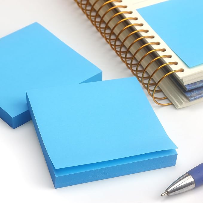 Sticky Notes 3x3 Self-Stick Notes Pads with 6 Bright Colors, Easy to Post for Office, Shool, Home, 6 Pads/Pack, 100 Sheets/Pad (Blue)