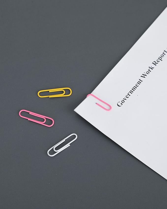 PAPERPAL Paper Clips, 2 in (50 mm) & 1-2/7 in (33 mm), 540, Assorted Colors | Vinyl-coated large and medium paper clips for office, school and personal use; 180 jumbo, 360 #1, 6-compartment box.