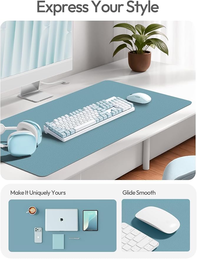 YSAGi Leather Desk Protector, Office Mat, Large Mouse Mat, Non-Slip PU Leather Blotter, Laptop Desk Mat, Waterproof Writing Pad for Office and Home(Aquamarine, 63" x 17.2")
