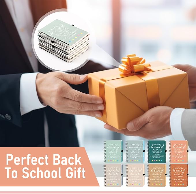 Resurhang 48 Pcs/24 Set Back to School Gifts for Students Teacher, Inspirational A6 Spiral Journal Notebook with Pen for Employee Team Teachers Students Classroom Rewards(Light Color,May You)