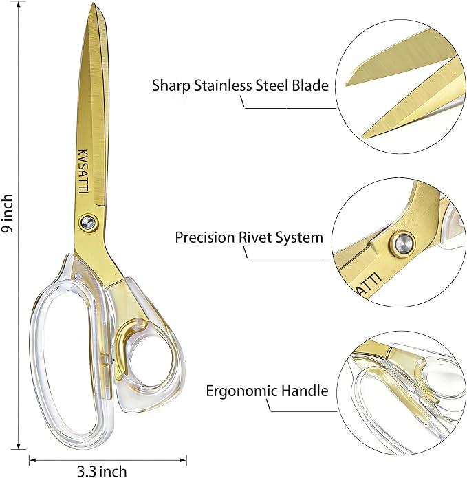 Scissors All Purpose Heavy Duty - Gold 9" Titanium Coated Stainless Steel Blades for Office Desk, Craft Art, School Classroom & Teacher Supplies, Right Hand Only