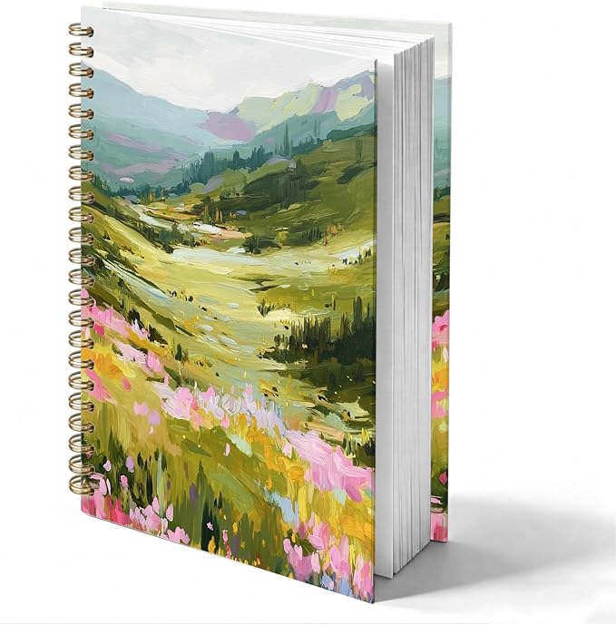Colorful Wildflower Mountain Journal Notebook 5.5x8.3, Summer Floral Forest Meadow Journal for Women, Pastel Mountain Nature Landscape Notebooks for Work