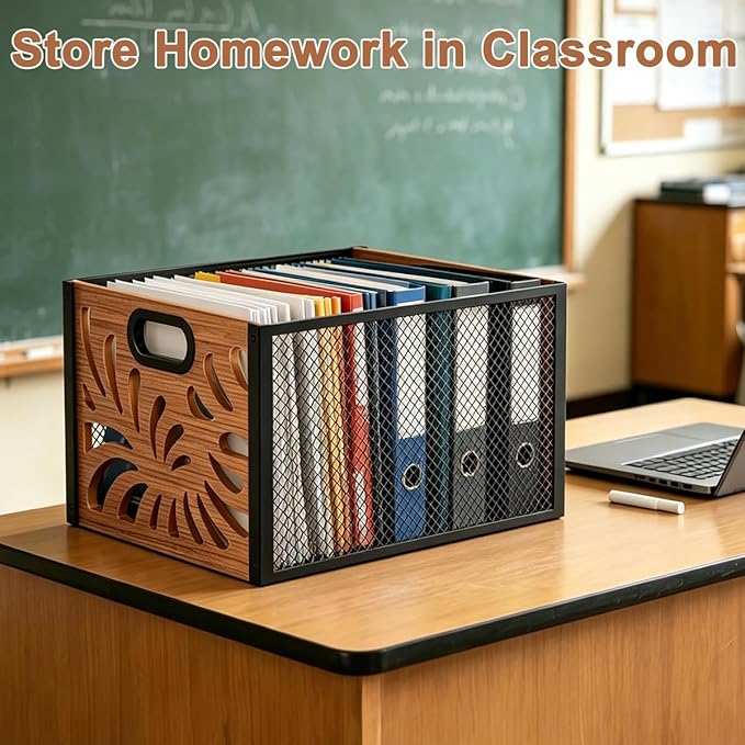 Wood File Box,Hanging File Organizer Box,Portable Files Storage Boxes,Decorative Filing Boxes Bin for Letter Size,Desktop Files Folder Organizer for Home Office School Desk Cabinet