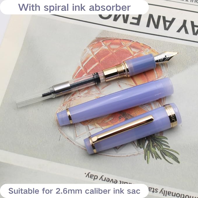 82 Fountain Pen - Iridium Medium Nib with Ink Converter | Acrylic Material Pen Barrel,Transparent Purple,Gold Trim