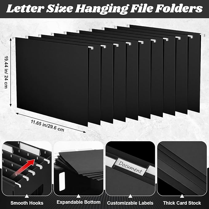 Qeeenar 2 Pcs Desktop Hanging File Organizer Box with 10 Pcs Black Hanging File Folders Letter Size Folder Storage Portable Storage Cabinets Document Holder for Office Supplies Home