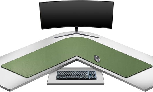 Mydours L-Shape Desk Mat, 46" x 46" x 16" Extra Large PU Leather Desk Pad Blotter, XXL Large Waterproof Gaming Mouse Pad, Desktop Protector for Computer Keyboard Home Office (Green)