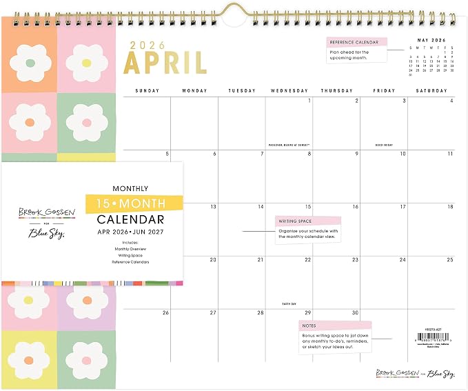 Blue Sky 2026-2027 Monthly Academic Wall Calendar, 15"x12", Daisy Checkers | 15-Month, April 2026 - June 2027, Twin Wire Binding, Colorful Interior, Office And Classroom, Academic Year, Brook Gossen