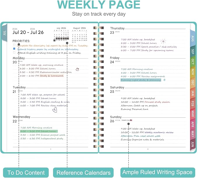 Planner 2026-2027, Weekly and Monthly Academic Planner, July 2026 - June 2027, Hardcover Calendar Agenda Book for School Year Planning, School Supplies for Teacher and Student, Letter Size(8.5'' x 11'')