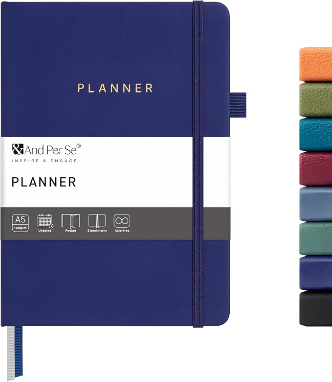 And Per Se Undated Academic Planner, Weekly & Monthly Planner with Goal & Habit Tracker, A5 Hardcover, Royal Blue