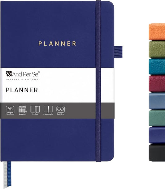 And Per Se Undated Academic Planner, Weekly & Monthly Planner with Goal & Habit Tracker, A5 Hardcover, Royal Blue