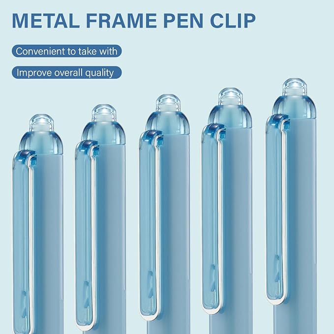 ParKoo Gel Pens Quick Dry Ink Fine Point 0.5mm, Retractable Rolling Ball Blue Ink Pen, Click Silent Pens Set for Journaling Notetaking Drawing Sketching Smooth Writing Non Bleed 12pcs