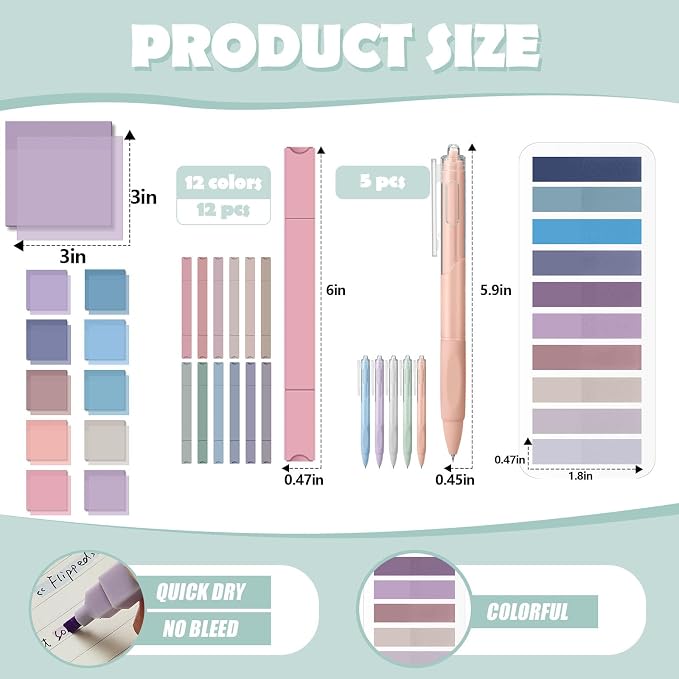 Jutom 38 Pcs Book Annotation Kit for Bible Journaling Study, Aesthetic Highlighters Pens, Index Tabs, Sticky Notes, Markers for Annotating Books Bible Page Tabs Supplies(Purple Series,Square)