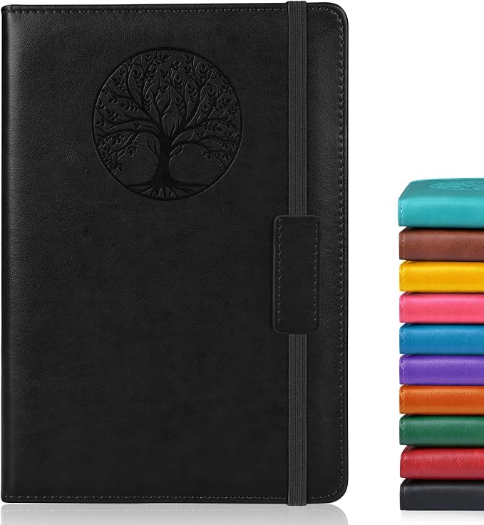 Biuwory A5 Hardcover Graph Paper Notebook, Grid Leather Journal for Writing | 140 Quad Ruled Grid Pages Vintage Diary, 5.7"×8.3" Travel Notebook for Work, School, Women & Men
