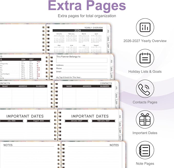 Planner 2026-2027, Weekly and Monthly Academic Year Calendar Planner, July 2026 - June 2027, Daily Agenda Book for Office School Supplies, A5(6.3'' x 8.5'')
