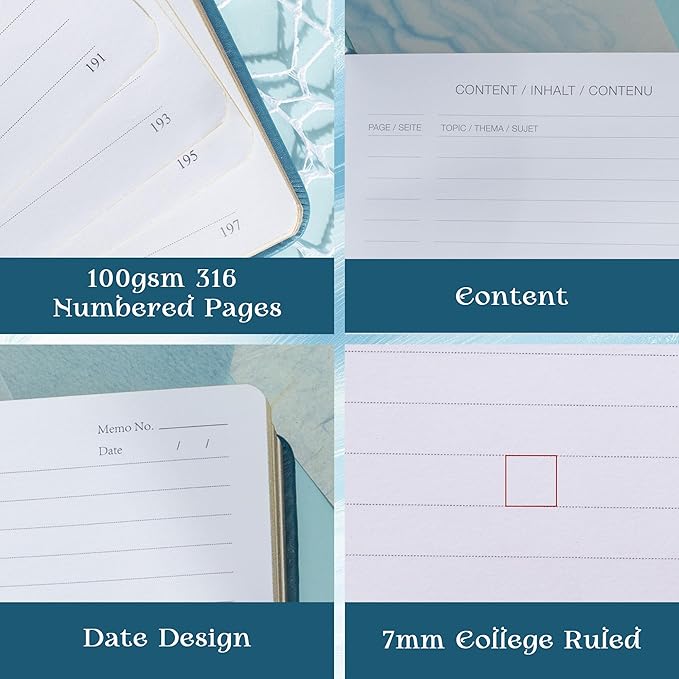 MGGAO Lined Journal Notebook for Women Men, A5 Aesthetic Notebook | 316 Numbered Pages, Golden Edges, Faux Leather, College Ruled, Hardcover, for Writing, Note Taking, School & Office