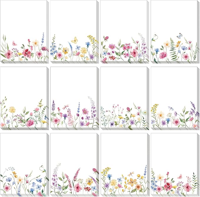 Chiisong 12 Pads Wildflower Sticky Notes Flower Sticky Notes 3 x 4 Inches Floral Notepad Cute Summer Adhesive Memo Reminder Floral Memo Pads Flower Notepads for Women Journal Office Spring Gifts