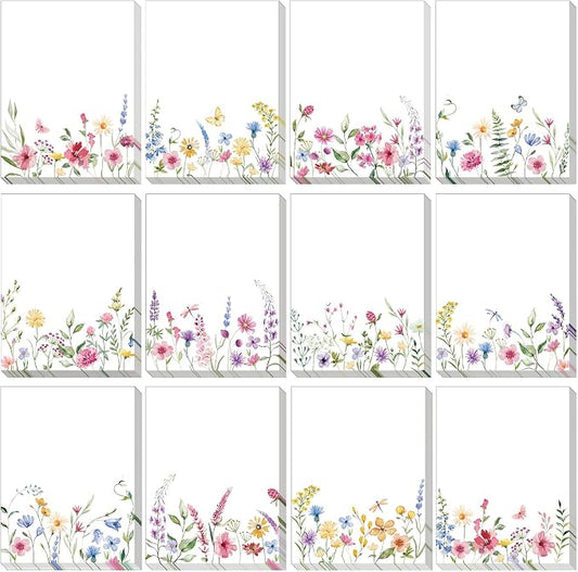 Chiisong 12 Pads Wildflower Sticky Notes Flower Sticky Notes 3 x 4 Inches Floral Notepad Cute Summer Adhesive Memo Reminder Floral Memo Pads Flower Notepads for Women Journal Office Spring Gifts