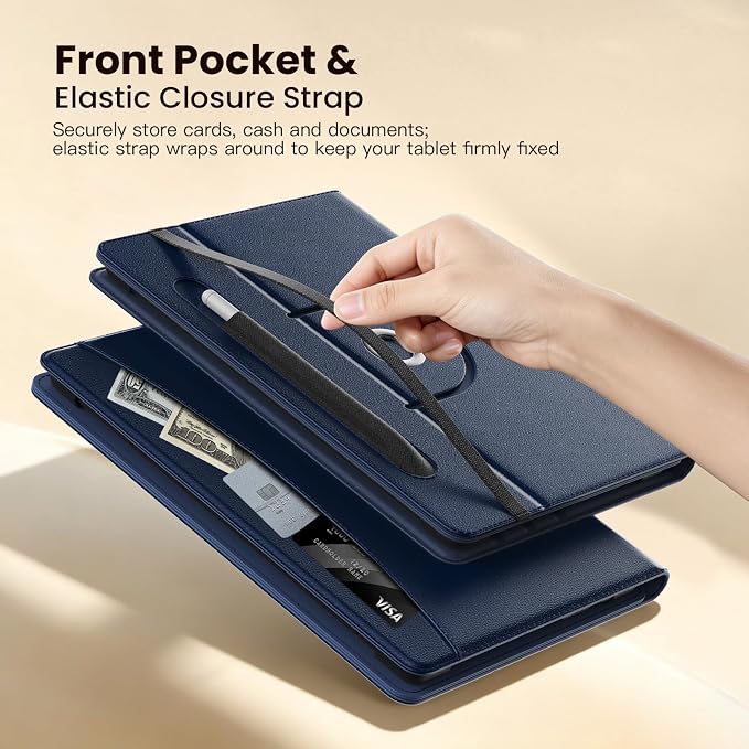MoKo for Universal 11 inch Android Tablet Case with Pen Holder, Indigo | Fits All 9.6-11 inch Tablets, Slim 360 Degree Rotating Cover, Multi-Angle Stand, Front Pocket, No fit iPad/NO back opening
