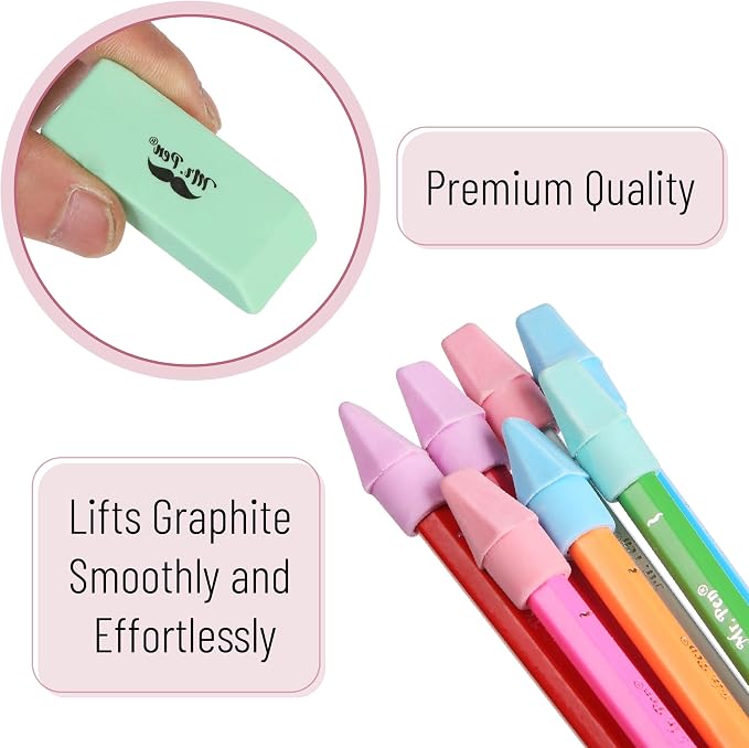 Mr. Pen- School Eraser Combination Set, 66 Pack, Pastel Colors | Latex Free Erasers for School, Office, Art Sketching, Homework, Exams, Clean Smudge-Free Correction