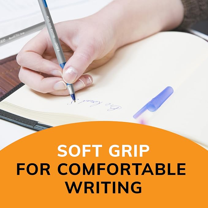 BIC Round Stic Grip Xtra Comfort Assorted Colors Ballpoint Pens, Medium Point (1.2mm), 36-Count Pack, Perfect Writing Pens With Soft Grip for Superb Comfort and Control, Pack of 18
