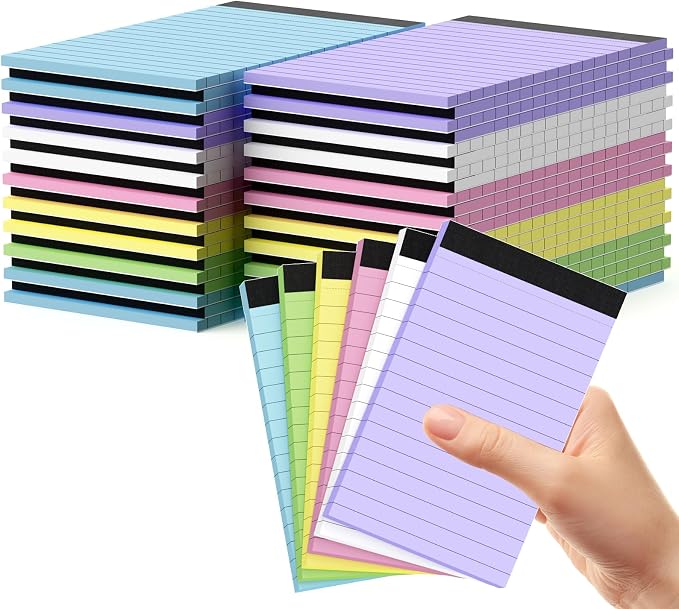 48 Pack Colored Mini Notepad Small Note Pad 3 x 5 Server Note Pads Writing Pads Memo Pad Desk Notepads for Office Supplies, 30 Sheet/Notepad, Perforated Lined Note Pads for Study Work Home
