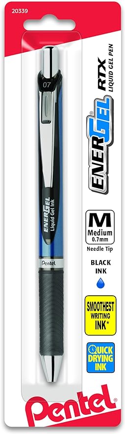 Pentel EnerGel Deluxe RTX Retractable Liquid Gel Pen, 0.7mm, Needle Tip, Black Ink, 1 Pack (BLN77BPA)
