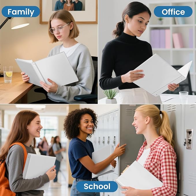 SUNEE 3 Inch Binders 3 Ring 12 Pack, Large 3" Clear View Binders Bulk Three Ring PVC-Free (Fit 8.5x11 Inches) for School or Office Supplies, White