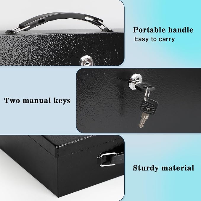 xydled Fire Resistant Safe Fire Safe Box with Key Lock for Home Office Security Storage for Valuables Documents,13.2"x 11"x 5.1" Inch,Black