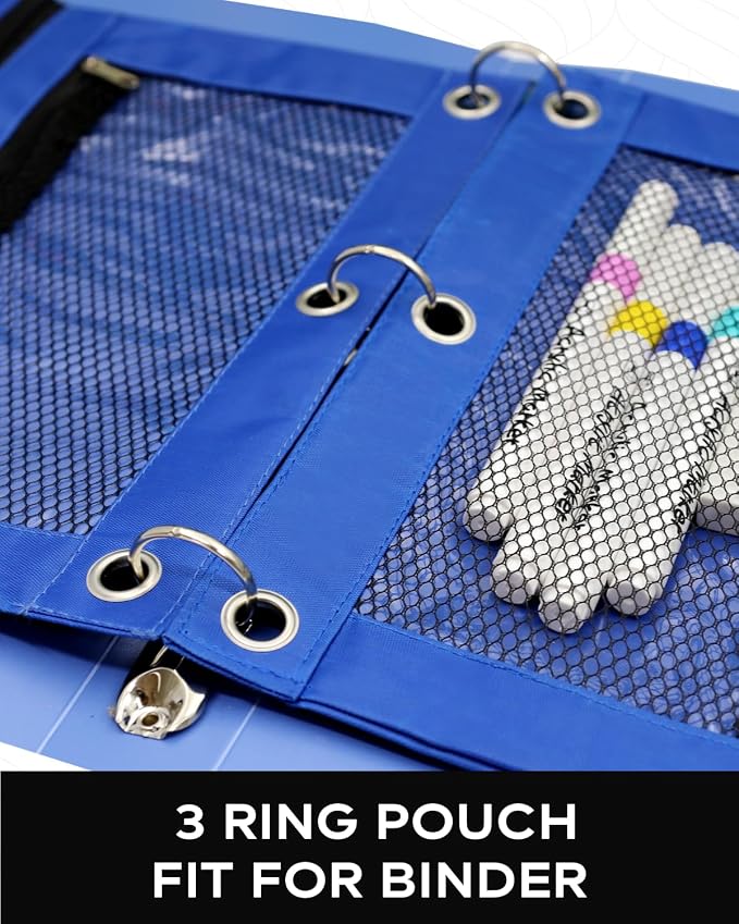 3 Ring Binder Pencil Pouch - Oxford Fabric Pencil Case with 2 Zippered Pockets, Clear Mesh Window Pencil Bag, B5 Size for Office & Travel Supplies (Blue)