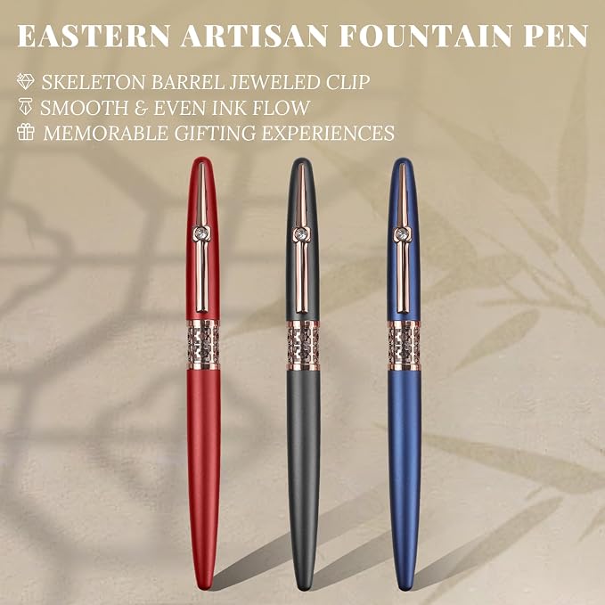 YUNCHUN Refillable Fountain Pen Fine Nib, Fancy Ink Pen with 10 Black & 10 Blue Ink Refills Cartridges, Cool Ink Pens for Writing, Business Metal, Best Gift Set for Men & Women, Red