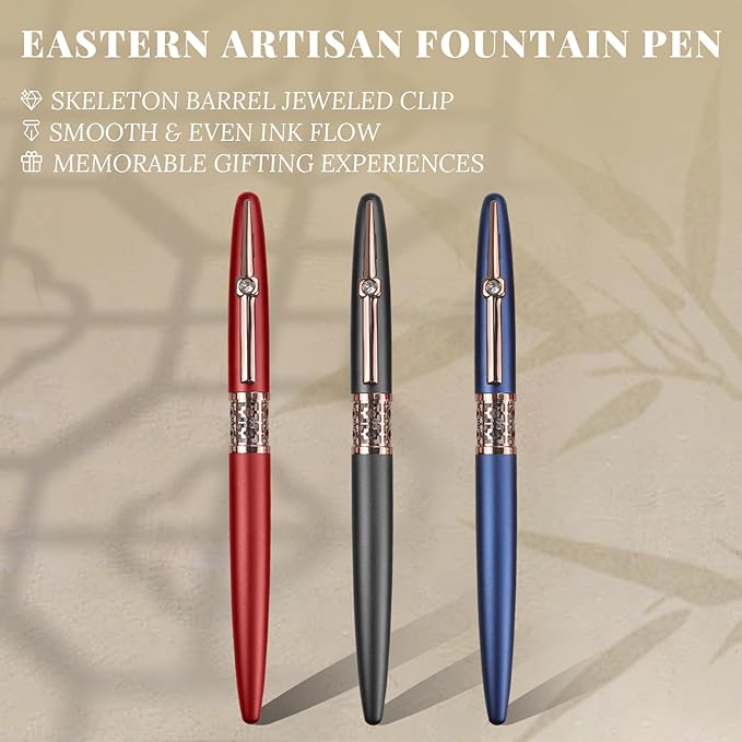 YUNCHUN Refillable Fountain Pen Fine Nib, Fancy Ink Pen with 10 Black & 10 Blue Ink Refills Cartridges, Cool Ink Pens for Writing, Business Metal, Best Gift Set for Men & Women, Blcak